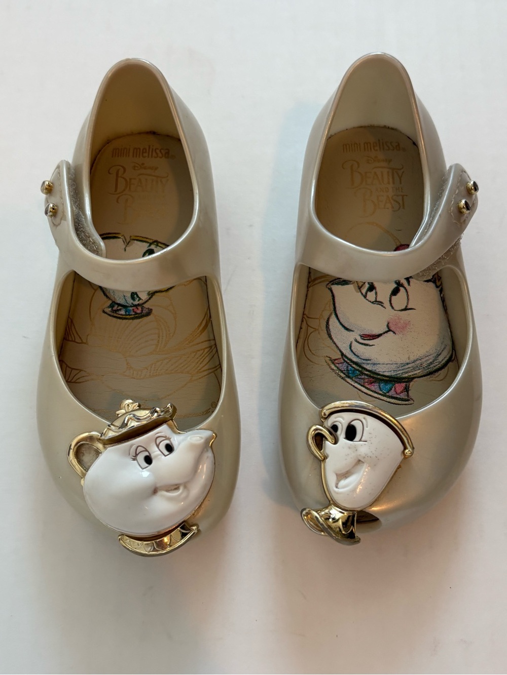 Mini Melissa Toddler Girl's Beauty & The Beast Pearl White Maryjane Shoes Size 7